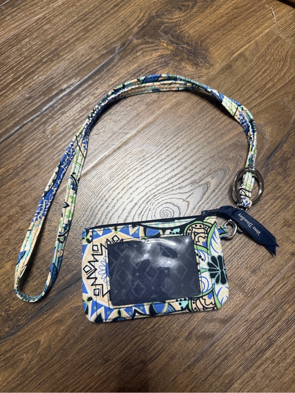 Vera Bradley Blue, Green & Cream Patterned Lanyard ID Wallet
